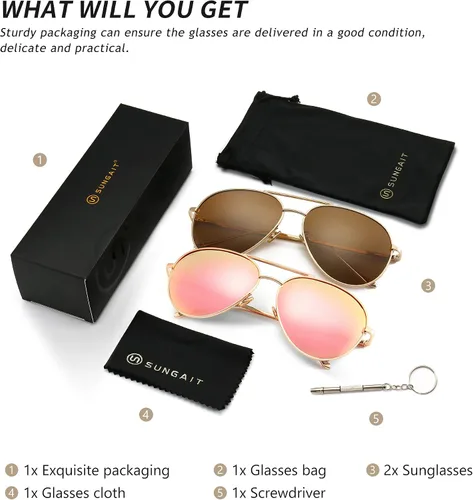 Miniatura 6 de SUNGAIT Women's Lightweight Oversized Aviator Sunglasses - Mirrored Polarized Lens