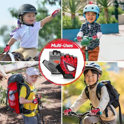 Miniatura 5 de Guantes de ciclismo de medio dedo para niños, antideslizantes, acolchados, antideslizantes, sin dedos, para niños y niñas, ideales para BMX, MTB