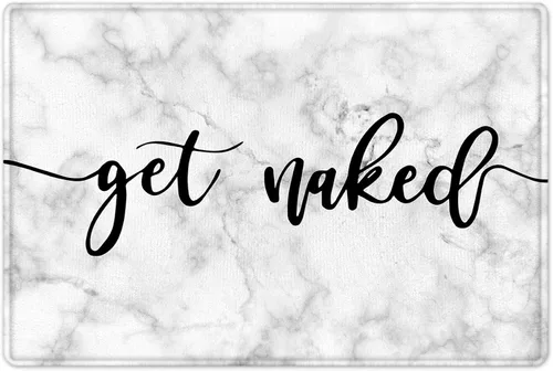 HVEST Alfombra de baño con texto en blanco y negro con palabras divertidas para decoración de baño, alfombra de baño antideslizante de mármol