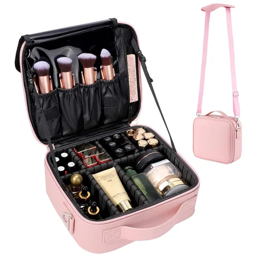 Miniatura 15 de Gzcz Estuche de viaje para maquillaje, profesional, 16 pulgadas, gran capacidad, organizador de brochas, portátil, para artistas, divisores Negro