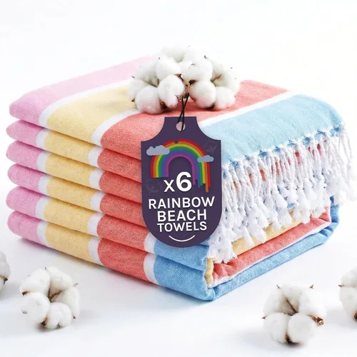 Miniatura 11 de Arconiz Toalla de playa arcoíris de algodón turco de gran tamaño, 71 x 39 pulgadas, a rayas, multicolor, de secado rápido, sin arena, toalla