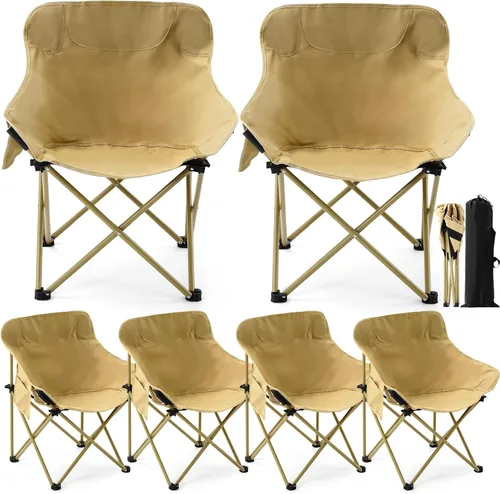 FairySandy Paquete de 6 sillas portátiles para campamento, sillas de campamento plegables ligeras al aire libre, sillas de campamento compactas con