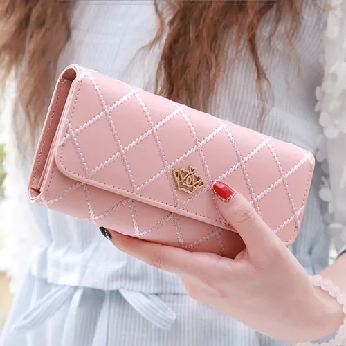 Miniatura 2 de NEWANIMA Billetera para mujer, para múltiples tarjetas, dos pliegues, de cremallera larga, cartera de mano, Estilo3-Rosa), NA