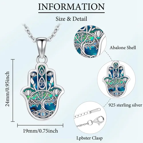 Miniatura 33 de Aniu Joyería de plata de ley 925 Hamsa de Fátima para mujer con circonita cúbica, viene con caja de regalo negra
