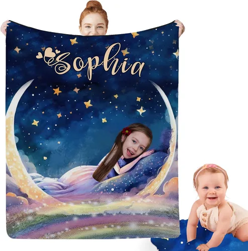 Miniatura 11 de Artsadd Manta facial personalizada de princesa para niñas, personalizada con cara de niños, manta personalizada para niños, nombre de foto de bebé
