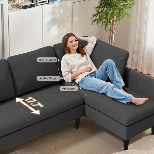Miniatura 7 de Gizoon Sofá modular modular en forma de L, sofá cama moderno de 4 asientos con módulos desmontables, tela de tela de rizo, 6 patas para sala de Gris