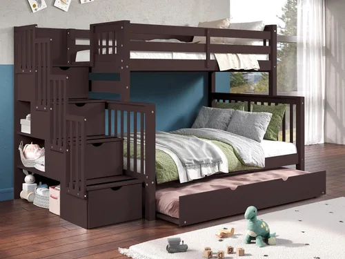 Miniatura 11 de Bedz King BK961-Honey-Trundle-p - Litera con cama nido individual, con 4 cajones en los peldaños Blanco