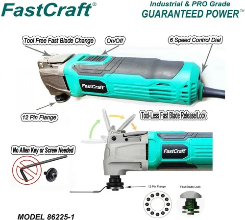 Miniatura 7 de FastCraft - Multiherramienta + 3 hojas de sierra, modelo 86225-1, nueva herramienta oscilante, motor de potencia pico de 5.0 amperios