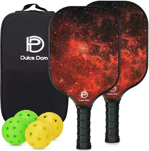 Miniatura 26 de Dulce DOM Juego de 2/4 palas de pickleball aprobadas por USAPA, 4 bolas de pickleball para interiores y exteriores, raqueta de superficie de fibra