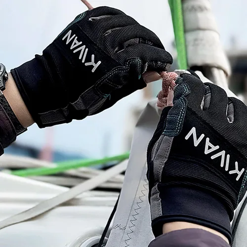 Miniatura 6 de KWAN Guantes de vela de 3 dedos para navegación, kayak, remo y esquí acuático, diseño de corte de dos dedos, refuerzo de triple capa, ajuste