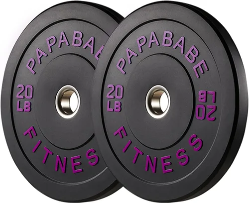 Miniatura 44 de Papababe Placas de peso, juego de placas de pesas de 2 pulgadas, placas de peso de goma protectoras para el suelo, placas de parachoques de 10 a 600