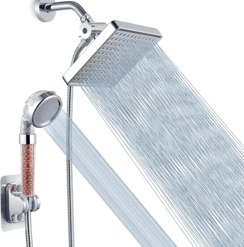 Miniatura 9 de Voolan Cabezal de ducha de lluvia de alta presión con combo de rociador de mano, cabezal de ducha con filtro de mano con soporte autoadhesivo
