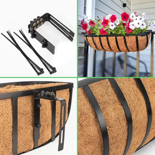 Miniatura 7 de LCHUANG Maceta de barandilla para ventana, paquete de 2 macetas de 24 pulgadas para balcón con forro de coco y fibra de coco, cesta de flores