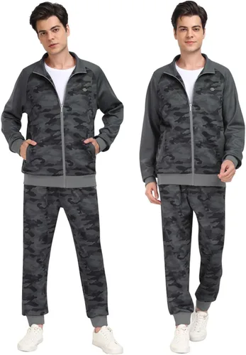 Miniatura 3 de MoFiz Conjunto deportivo para hombre, manga larga, casual, con cremallera completa, para correr, deportivo, 2 piezas