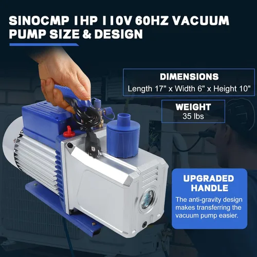 Miniatura 4 de Bomba de vacío 12CFM 1HP Doble etapa 110v 60HZ Aire acondicionado Bomba de vacío HVAC Herramienta de aire Paleta rotativa para sistemas