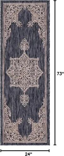 Miniatura 2 de Unique Loom Outdoor Traditional Collection Alfombra de Área - Antique (Corredor de 2' x 6' 1", Gris Carbón/Natural)