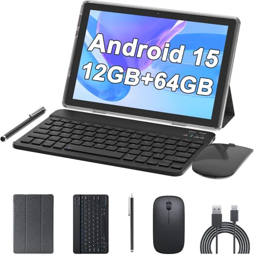 Miniatura 17 de ATOZEE Tablet de 10 pulgadas Android 15 Tablets 2 en 1 Tablet con teclado 12 GB RAM+64 GB ROM (soporta expansión de 1 TB) Tableta 2MP+8MP Cámara Azul