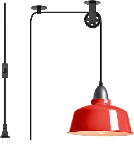 Miniatura 10 de Lámpara Colgante Enchufable, Luces Colgantes de Granja Verdes con Cable Enchufable, Lámpara Colgante de Polea, Accesorio de Luces Colgantes