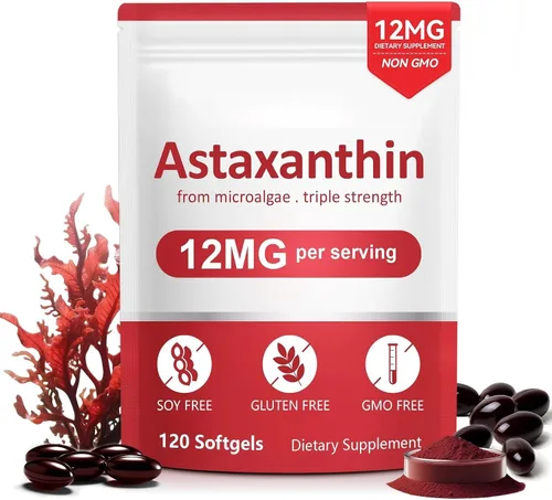 Suplementos de astaxantina, antioxidante premium de 12 mg de astaxantina con actividad antioxidante, apoya los ojos, las articulaciones, el sistema