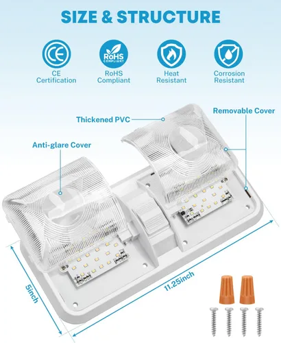 Miniatura 5 de Kohree RV LED Ceiling Lights Interior, 12V DC Double Dome Light Fixture for Camper Trailer Boat - 5 Pack, 600 Lumens, 4000K Natural White, 3-Way