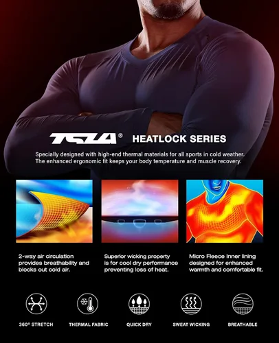 Miniatura 7 de TSLA - Camiseas térmicas de compresión de manga larga con cuello en V para hombre, ideales para usar como capa base para hacer ejercicio, correr