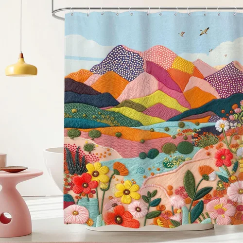 Miniatura 15 de Cortina de ducha floral gris y rosa de 72x72 pulgadas, flores de cerezo en rosa polvoriento y flores llorosas en primavera, tela impermeable