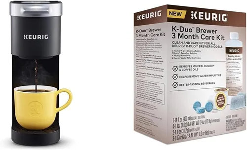 Keurig K-Mini - Cafetera de servicio individual, color negro y kit de mantenimiento de cafetera K-Duo para cuidado de 3 meses
