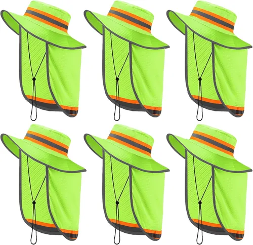 Miniatura 10 de 6 piezas de sombrero de seguridad reflectante de alta visibilidad con solapa para el cuello Boonie sombrero de ala ancha sombreros de trabajo gorra