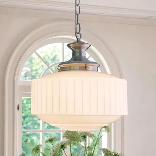 Miniatura 10 de Vintage Milk Glass Pendant Light Fixtures, 10.63" Milk Glass Chandelier, Brushed Nickel Pendant Lights Kitchen Island, Milk Glass Pendant Light for