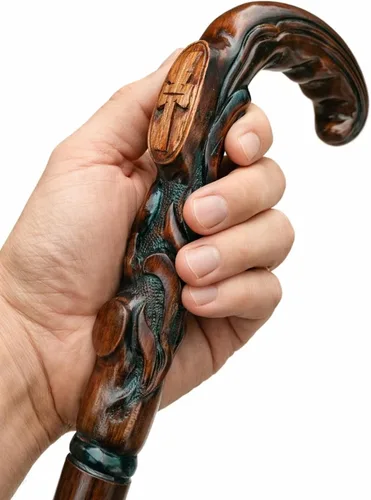 Miniatura 4 de Bastón de madera tallado a mano con cruz cristiana grabada a mano, bastón de madera tallada de primera calidad con mango ergonómico de agarre