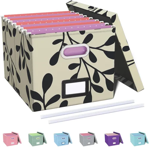 Miniatura 19 de Organizador de archivos en paquete de 2, caja archivadora portátil con tapa, compatible con carpetas tamaño carta/legal, organizador de documentos