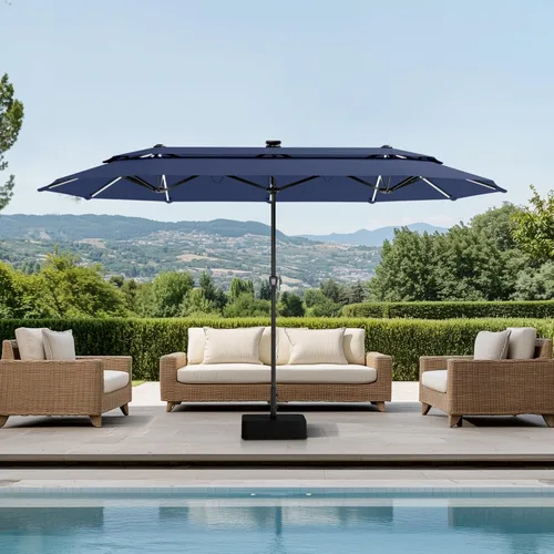 Miniatura 15 de Sombrilla PHI VILLA para terraza, extra grande, de doble sombrilla, de 450cm (base incluida), sombrilla doble para exterior, Marino Azul marino