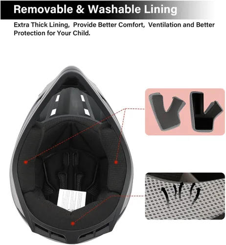Miniatura 5 de TCT-MOTORPARTS DOT - Casco de motocross para niños y jóvenes, casco de cara completa para motocross, ATV, todoterreno, cuatro ruedas, negro mate