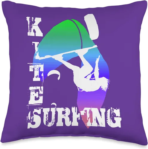 Kitesurf Gifts and Surf Lover Tees by taiche Surfing with Freestyle Kitesurfer and Kite 16 Throw Pillow, 16x16, Multicolor