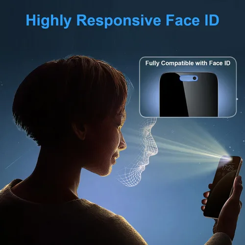 Miniatura 5 de OneFish Protector de pantalla para iPhone 13 Pro Max / 14 Plus de privacidad, vidrio templado antiespía de 4 vías de 360°, dureza 9H, bordes