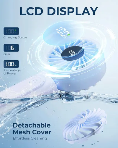 Miniatura 5 de Peiyuu Ventilador portátil, recargable de 4000 mAh, mini ventilador de escritorio plegable de 180° con 6 velocidades de viento, pantalla digital