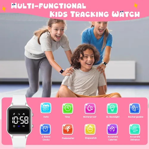 Miniatura 2 de Relojes digitales para niños y niñas, reloj deportivo con rastreador de fitness, podómetro, alarmas, cronómetro, no necesita aplicación, reloj