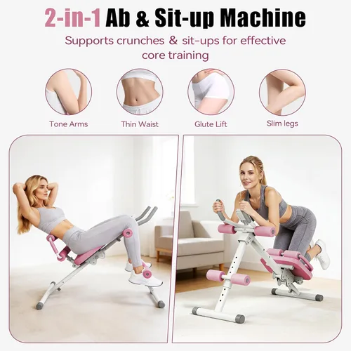Miniatura 2 de EPHESPORT Multifunctional Ab Machine, Crunch & Sit-Up Core Trainer, Adjustable Ab Trainer with Knee & Back Support, Foldable, Full Body Workout Rosa