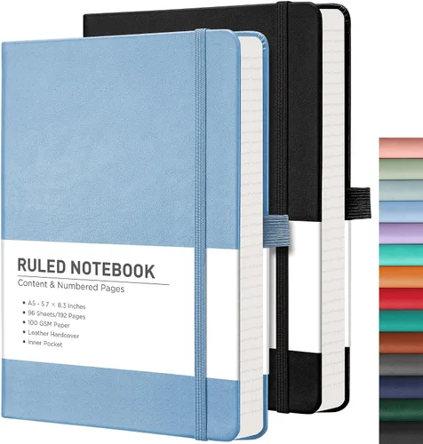 Miniatura 32 de RETTACY Cuaderno rayado, 2 paquetes, 192 páginas numeradas por paquete, tamaño A5 mediano (5.7 x 8.3 pulgadas), para hombres y mujeres, escritura