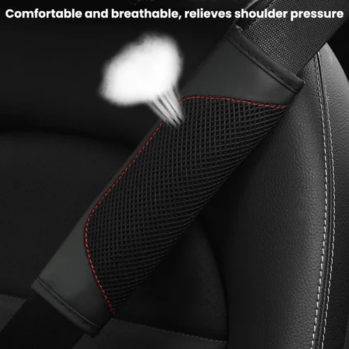 Miniatura 4 de BESULEN - Fundas para cinturón de seguridad de coche, juego de 2 protectores de correa de hombro de malla de cuero universal, almohadilla de arnés