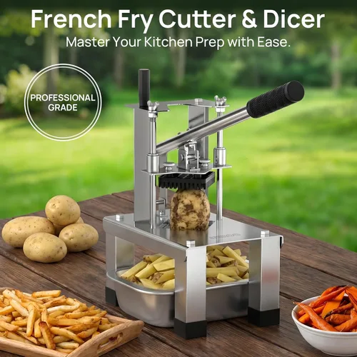 Miniatura 2 de Cortador comercial de papas fritas y cortador de verduras con 3 cuchillas de acero inoxidable - 3/8 pulgadas, 1/2 pulgadas, 1/4 pulgadas - Cortador