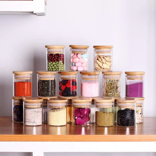 Miniatura 2 de Tzerotone Juego de tarros de especias, 2.5 onzas, 20 piezas, tarros de vidrio con tapas herméticas de bambú y etiquetas, mini recipientes 2.5oz/20pcs