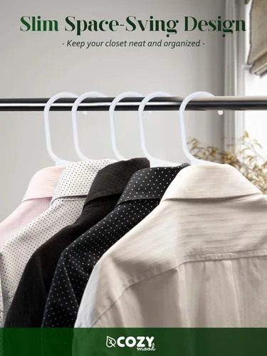 Miniatura 2 de Cozymood Perchas de plástico con muescas, paquete de 50 perchas tubulares para ropa que ahorran espacio, color blanco, delgadas, antideslizantes