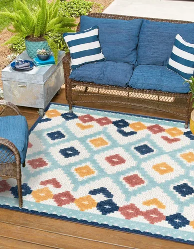 Miniatura 8 de Unique Loom Belize Outdoor Collection - Alfombra Sarstoon (2 x 8 pies, color marfil/azul claro)