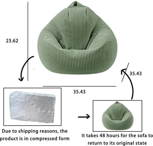 Miniatura 2 de ENBAOHUI Puf para niños, silla Comfoy de espuma viscoelástica con sofá de relleno, color verde