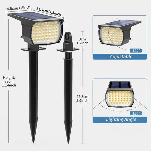 Miniatura 6 de WENATY Focos solares para exteriores, impermeables, IP65, paquete de 2 focos de paisaje con 46 LED, 3 modos de encendido y apagado automático, luces