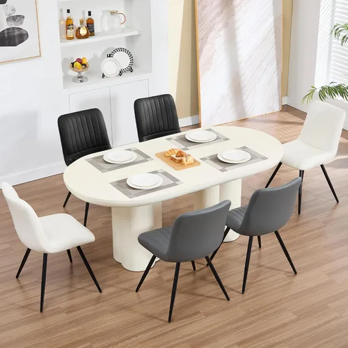 Miniatura 9 de Sillas de comedor, modernas sillas de comedor con cojines gruesos, sillas tapizadas de piel sintética para cocina, comedor con patas de metal