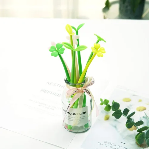 Miniatura 4 de rrrrr Bolígrafo de gel creativo pequeño fresco lindo trébol de cuatro hojas forma de gel pluma estudiantes papelería tinta negra 0.020 in