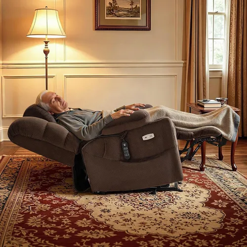 Miniatura 2 de MCombo Sillón Reclinable Grande con Triple Motor de Elevación Eléctrica con Masaje y Calefacción Doble, Reposacabezas Ajustable para Personas Café