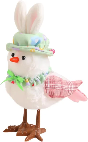 Miniatura 8 de Muñecos de pájaros de felpa de primavera de 6.3 pulgadas, adornos de figura de pájaros de pie con pierna larga, bufanda impresa y lazo, perfecto